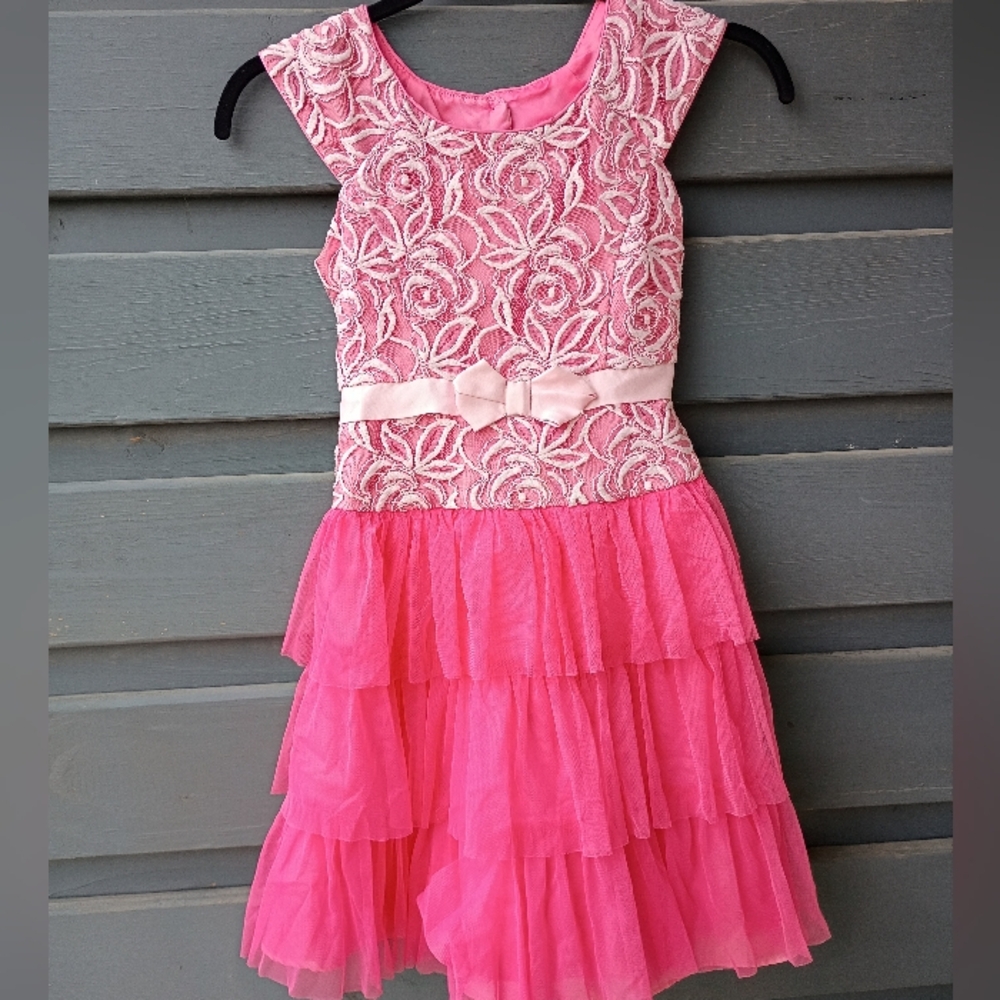 Jona Michelle Pink Lace Tiered Dress